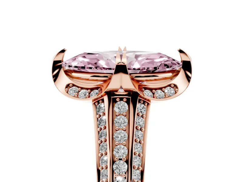 Fancy Pink Marquise Cut Diamond Pavé Split Shank Solitaire Ring Set in Rose gold with Prong Setting