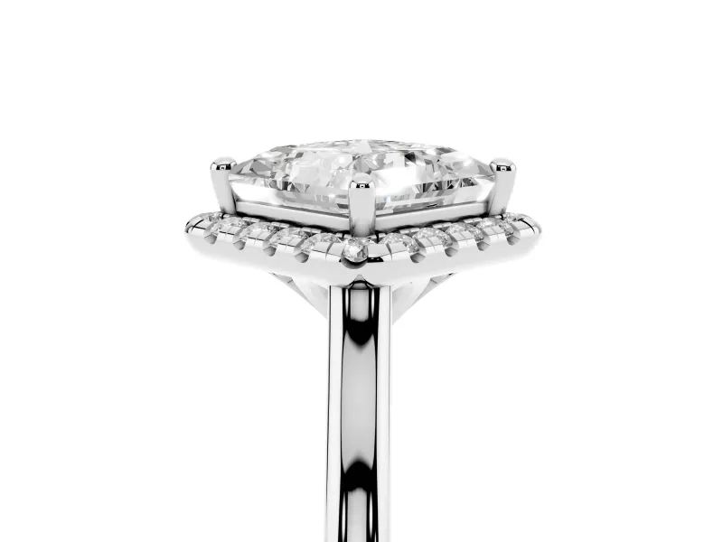 Princess Cut Halo Engagement Ring Setting | Plain Polished Band | Sterling Silver