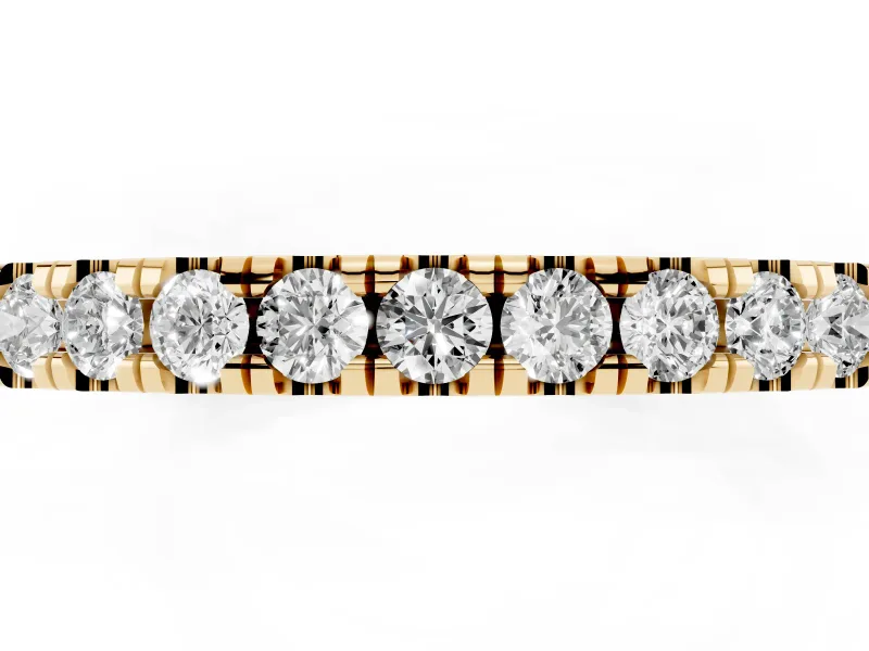 Round Diamond Pavé Eternity Band Set in Yellow gold with Delicate Prongs