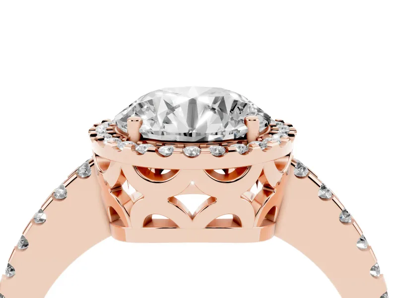 Round Halo Engagement Ring Setting | Half Pave Band | Rose Gold