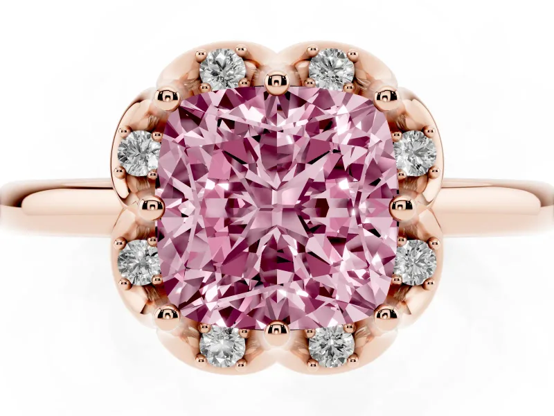 Cushion Cut Petal Halo Engagement Ring Setting for a Fancy Pink Lab-Grown Diamond | Rose Gold