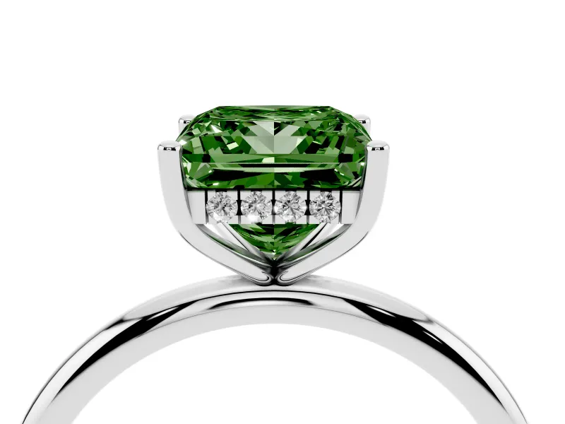 Princess Cut Hidden Halo Engagement Ring Setting for a Fancy Green Lab-Grown Diamond | Plain Band | White Gold