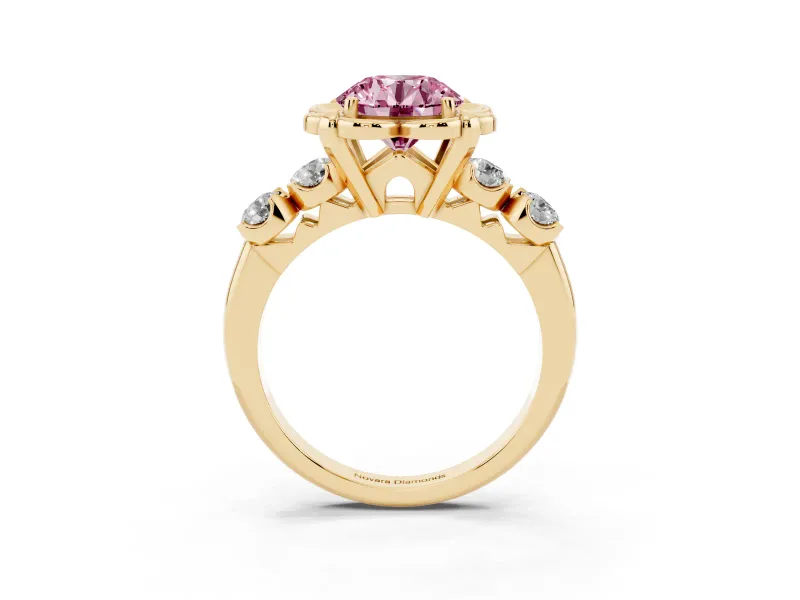 Round Floral Engagement Ring Setting for a Fancy Pink Lab-Grown Diamond | Petal Frame | Yellow Gold