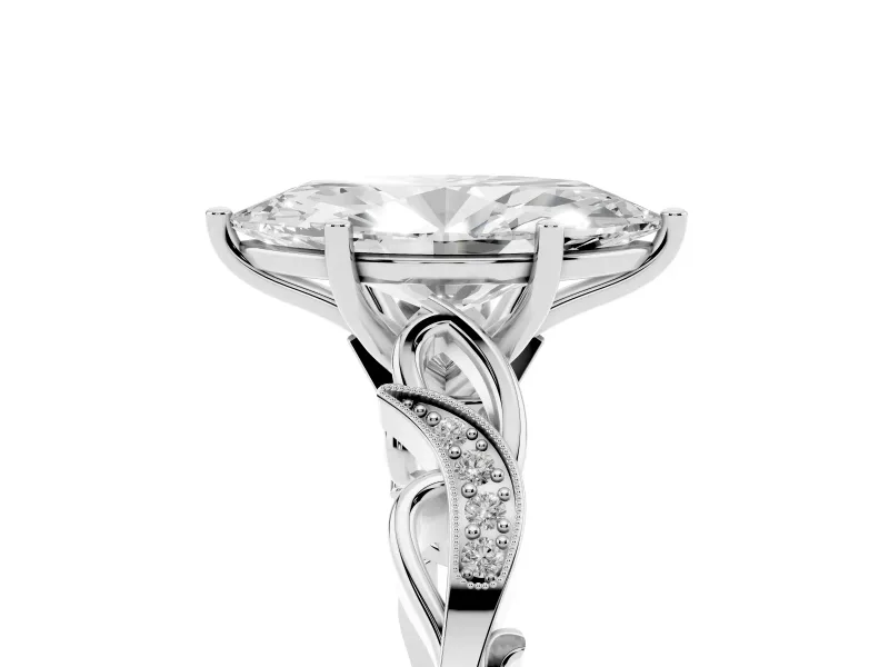 Marquise Vintage Vine Solitaire Engagement Ring Setting | Milgrain Leaves | White Gold