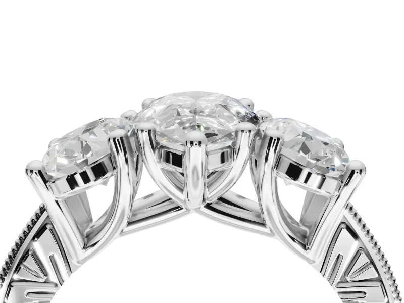 Pear-Shaped Vintage Three Stone Engagement Ring Setting | Graduated Pavé | Platinum