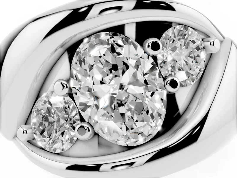 Oval Three Stone Bypass Engagement Ring Setting | Sculpted Crossover Band | White Gold