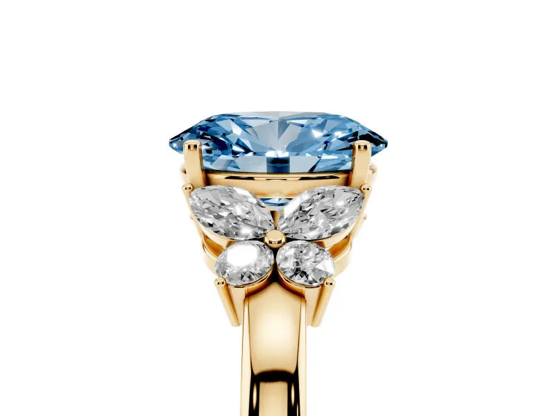 Oval Petal Engagement Ring Setting for a Fancy Blue Lab-Grown Diamond | Yellow Gold