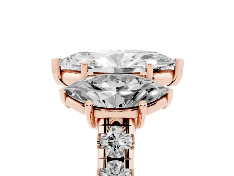 Marquise Three Stone Engagement Ring Setting | Accented Shoulders | Rose Gold