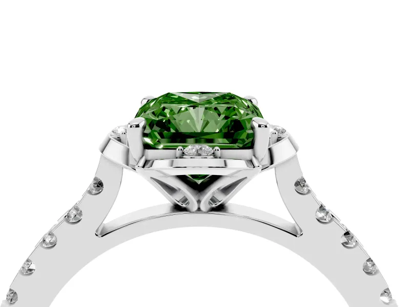 Radiant Cut Floral Petal Engagement Ring Setting for a Fancy Green Lab-Grown Diamond | Petal Accents | Platinum