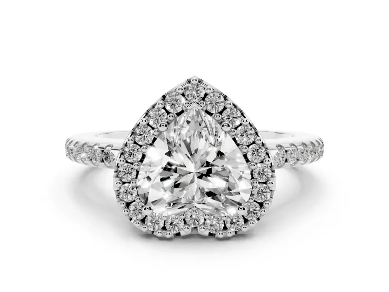 Heart Cut Diamond Pavé Halo Ring Set in White gold with Prong Setting