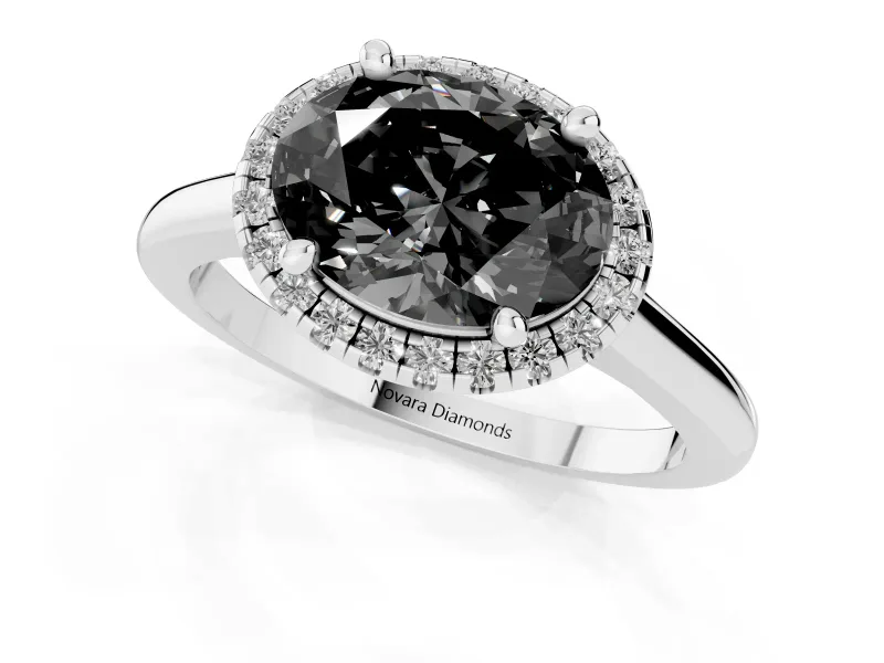Oval Halo Engagement Ring Setting for a Black Center | Plain Polished Band | Sterling Silver