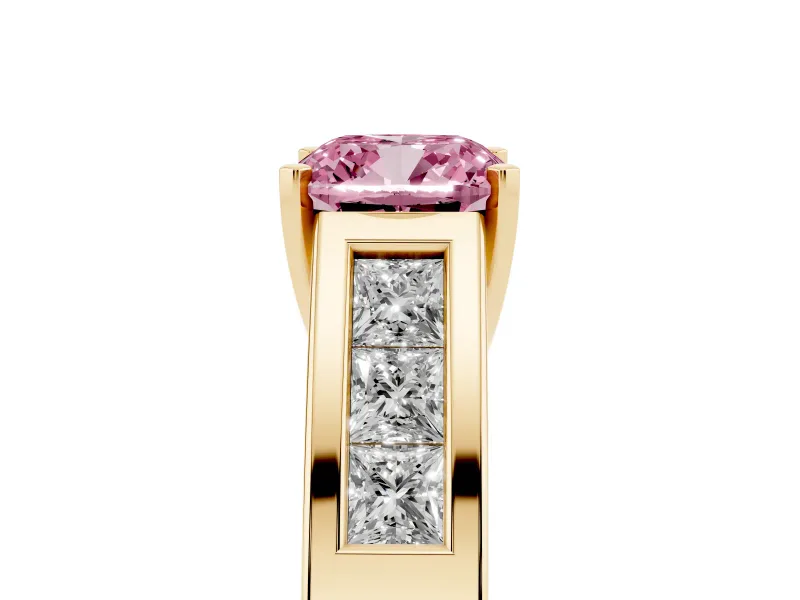 Cushion Cut Channel-Set Engagement Ring Setting for a Fancy Pink Lab-Grown Diamond | Yellow Gold