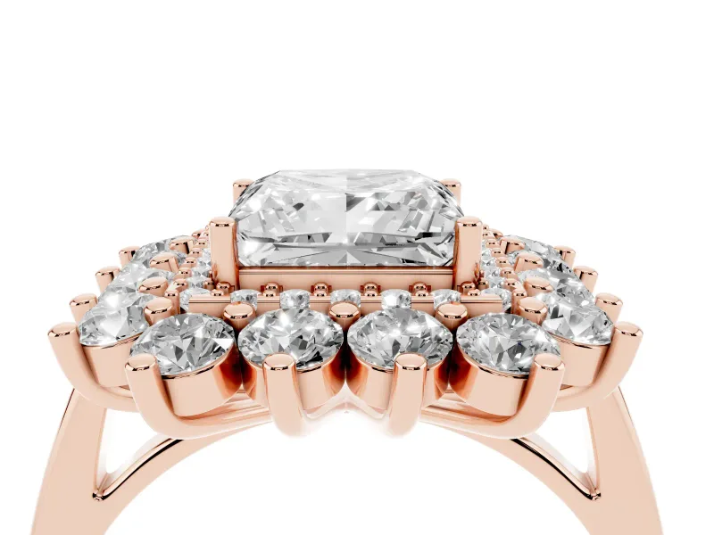 Princess Cut Floral Double Halo Engagement Ring Setting | Plain Band | Rose Gold
