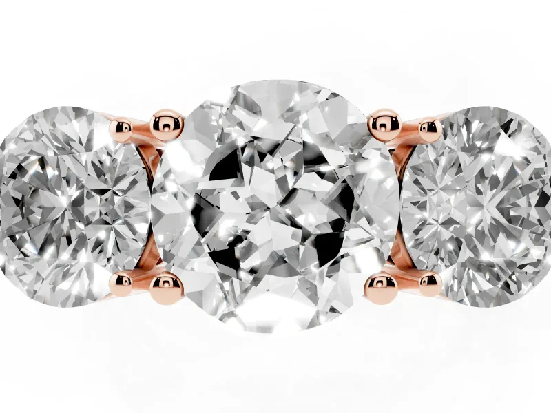 Round Three Stone Engagement Ring Setting | Large Round Side Stones | Rose Gold