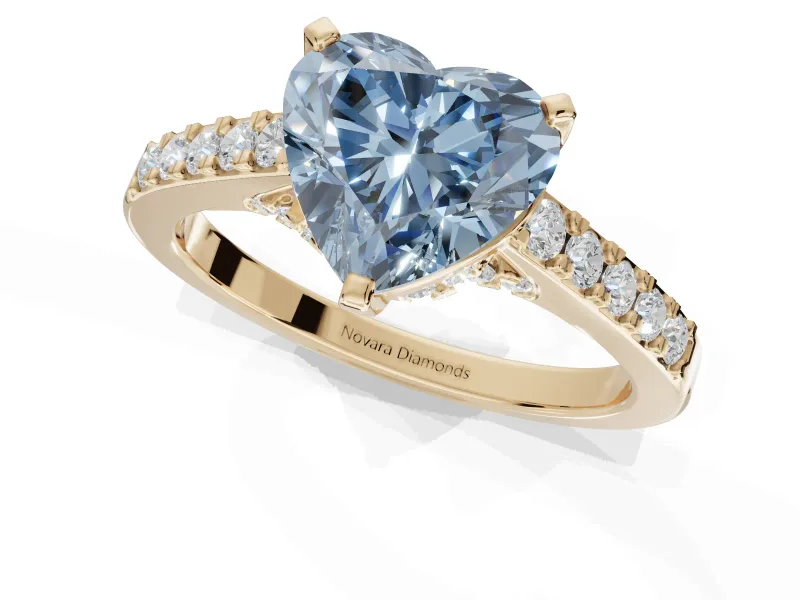 Heart-Shaped Pavé Solitaire Engagement Ring Setting for a Fancy Blue Lab-Grown Diamond | Crossover Gallery | Yellow Gold