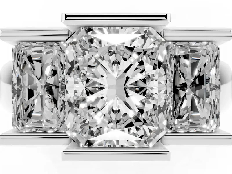 Radiant Cut Channel-Set Three Stone Engagement Ring Setting | Wide Flat Band | Platinum