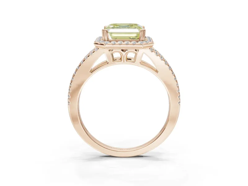 Asscher Cut Halo Split Shank Engagement Ring Setting for a Fancy Yellow Lab-Grown Diamond | Pavé Shoulders | Rose Gold