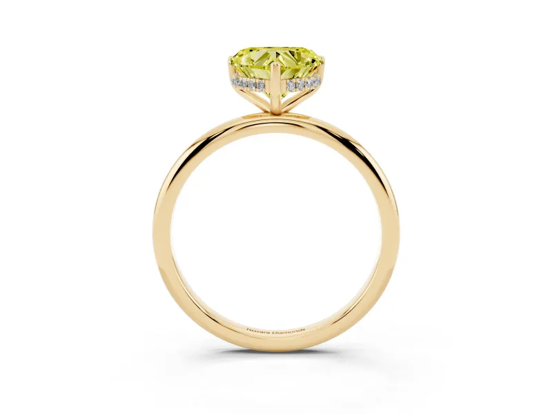 Heart-Shaped Hidden Halo Engagement Ring Setting for a Fancy Yellow Lab-Grown Diamond | Plain Band | Yellow Gold