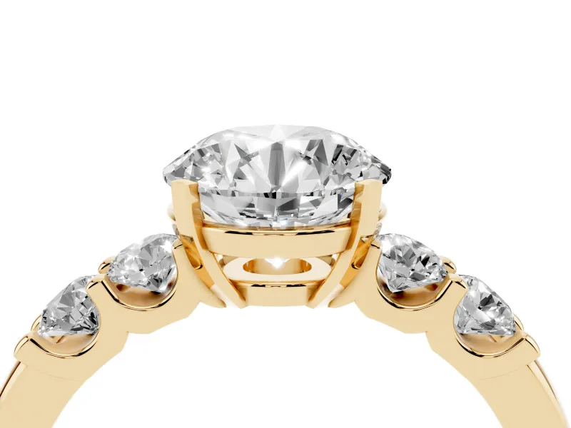 Round Five Stone Engagement Ring Setting | Prong-Set Side Stones | Yellow Gold