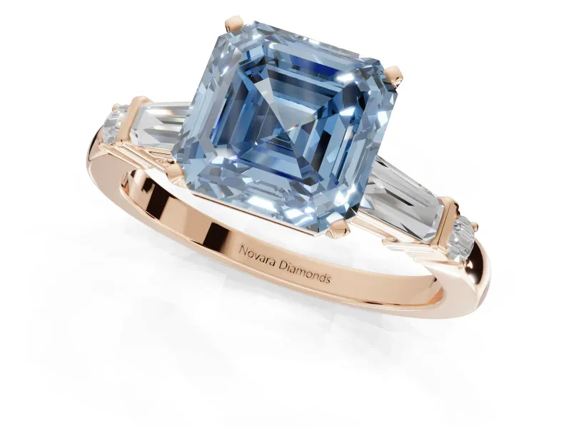 Asscher Cut Tapered Baguette Engagement Ring Setting for a Fancy Blue Lab-Grown Diamond | Rose Gold