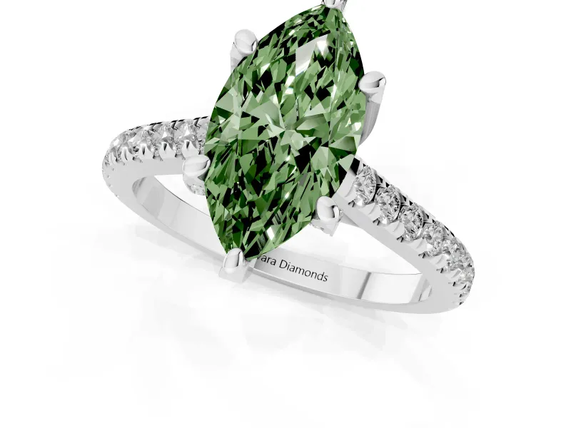 Marquise Hidden Halo Pave Engagement Ring Setting for a Fancy Green Lab-Grown Diamond | Claw Prongs | White Gold
