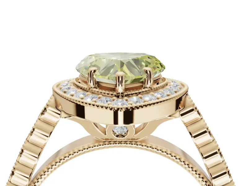 Heart-Shaped Graduated Milgrain Halo Engagement Ring Setting for a Fancy Yellow Lab-Grown Diamond | Yellow Gold