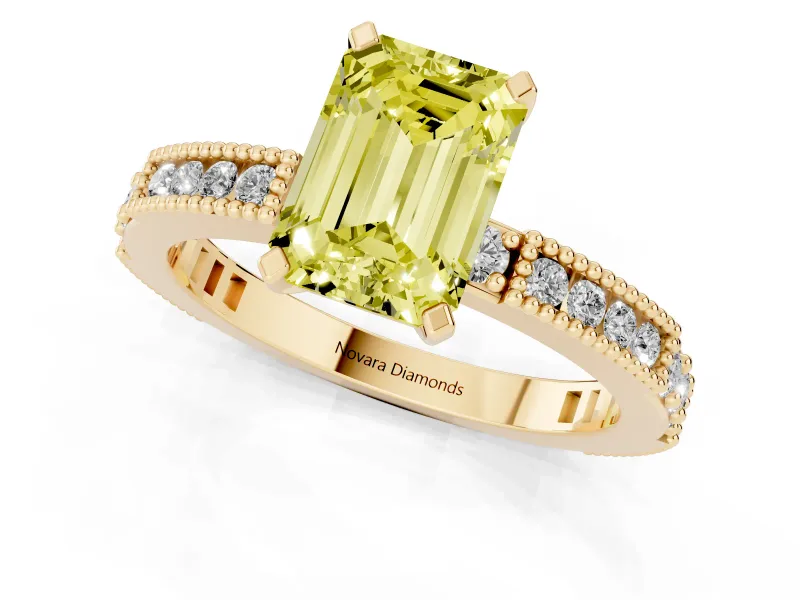 Emerald Cut Vintage Pavé Engagement Ring Setting for a Fancy Yellow Lab-Grown Diamond | Yellow Gold