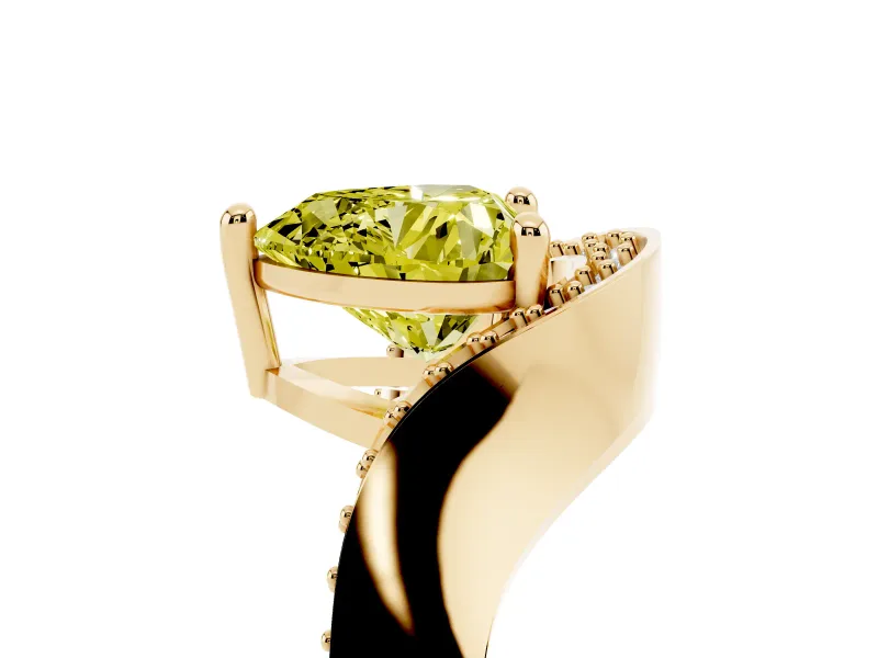 Heart-Shaped Bypass Solitaire Engagement Ring Setting for a Fancy Yellow Lab-Grown Diamond | Pavé Ribbon | Yellow Gold