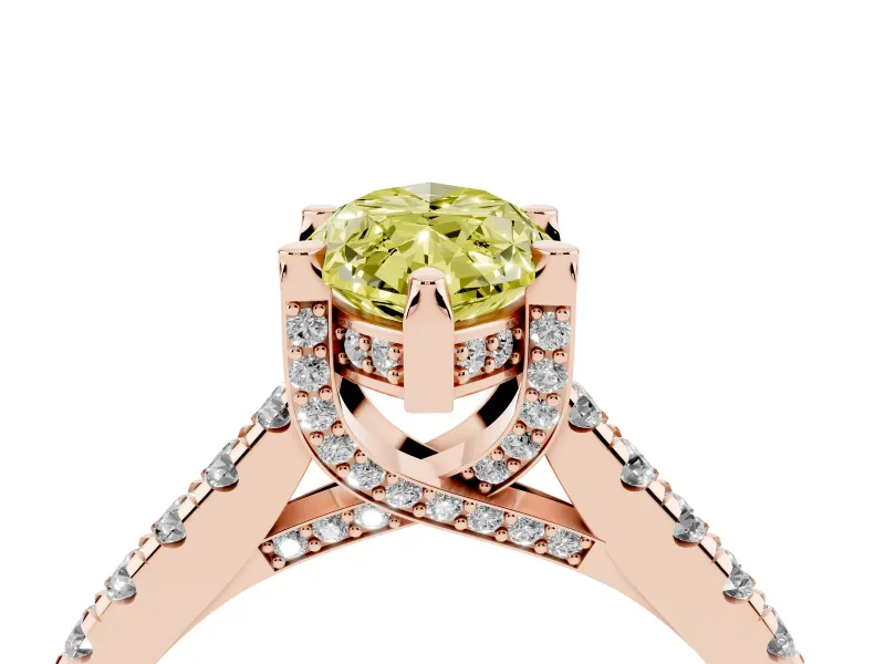 Marquise Hidden Halo Pave Engagement Ring Setting for a Fancy Yellow Lab-Grown Diamond | Claw Prongs | Rose Gold