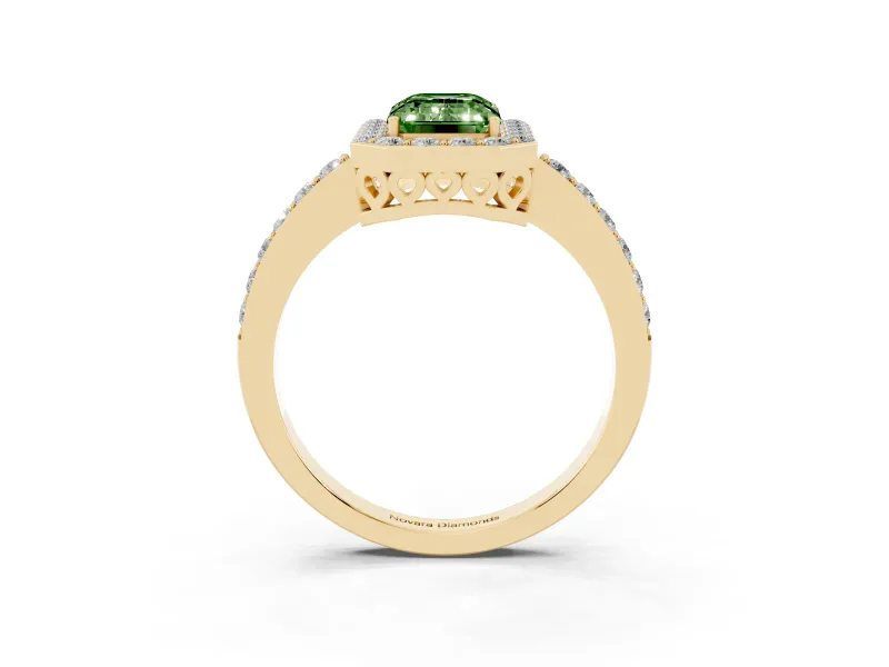 Emerald Cut Halo Engagement Ring Setting for a Fancy Green Lab-Grown Diamond | Yellow Gold - Design NV-24751