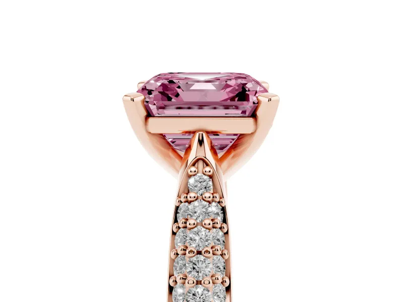 Asscher Cut Pavé Solitaire Engagement Ring Setting for a Fancy Pink Lab-Grown Diamond | Multi-Row Shoulders | Rose Gold