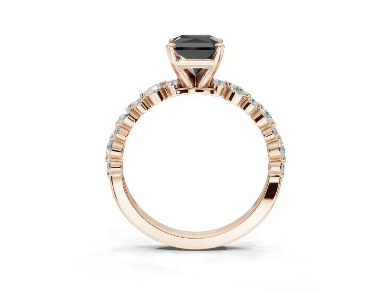 Radiant Cut Pavé Engagement Ring Setting for a Black Center | Alternating Accents | Rose Gold