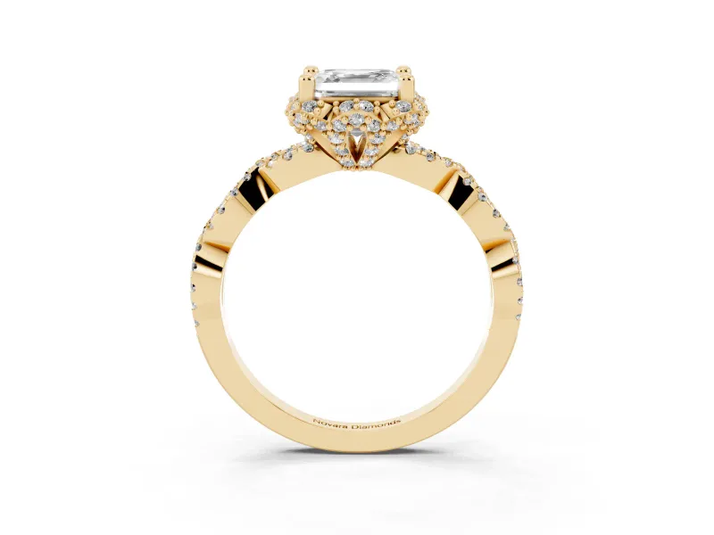 Asscher Cut Milgrain Halo Engagement Ring Setting | Graduated Shoulders | Yellow Gold