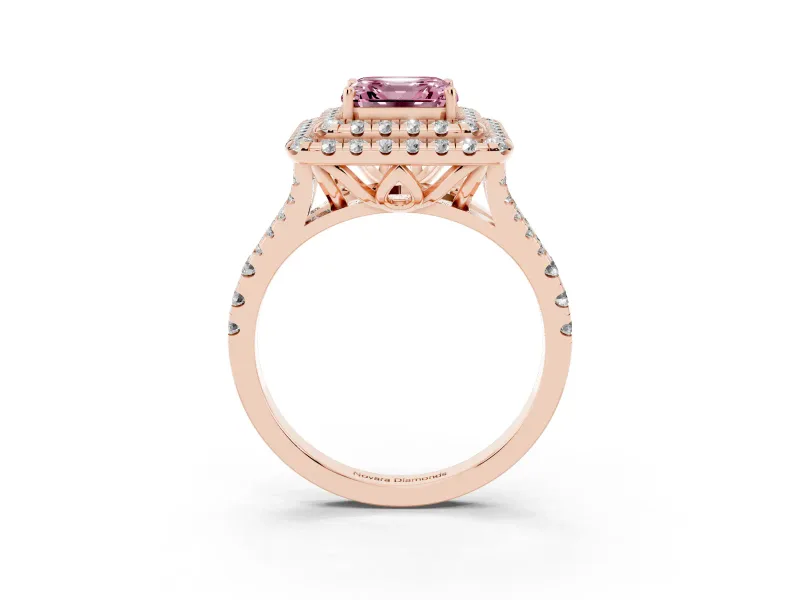 Asscher Cut Halo Split Shank Engagement Ring Setting for a Fancy Pink Lab-Grown Diamond | Pavé Strands | Rose Gold