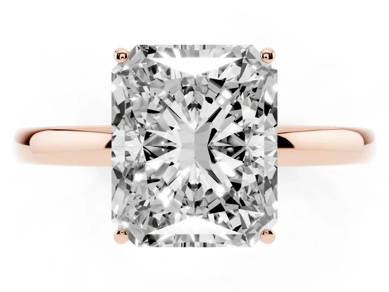Radiant Cut Hidden Halo Solitaire Engagement Ring Setting | Thin Wire Band | Rose Gold