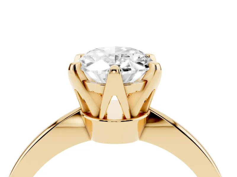 Oval Cut Diamond Solitaire Engagement Ring Set in Yellow gold with Slim Tapered Solitaire Band