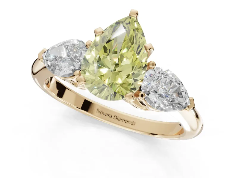 Pear-Shaped 3-Stone Engagement Ring Setting for a Fancy Yellow Lab-Grown Diamond | Yellow Gold