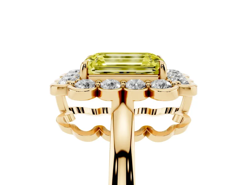 Emerald Cut Halo Engagement Ring Setting for a Fancy Yellow Lab-Grown Diamond | Yellow Gold - Design NV-24719