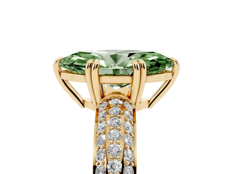 Marquise Three Row Pave Engagement Ring Setting for a Fancy Green Lab-Grown Diamond | Yellow Gold