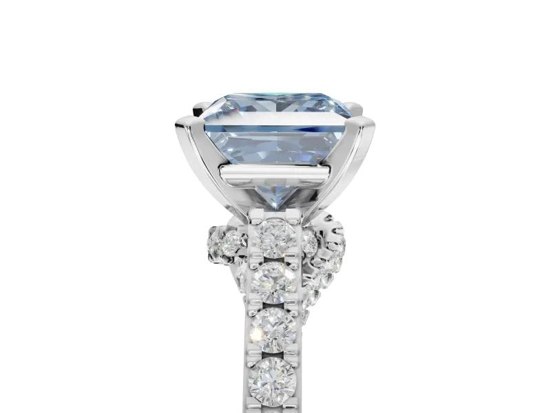Princess Cut Pavé Engagement Ring Setting for a Fancy Blue Lab-Grown Diamond | Crossover Gallery | Sterling Silver