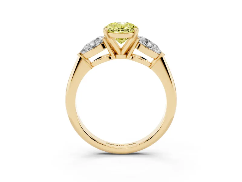 Oval Three-Stone Ring Setting for a Fancy Yellow Lab-Grown Diamond | Pear Side Stones | Yellow Gold