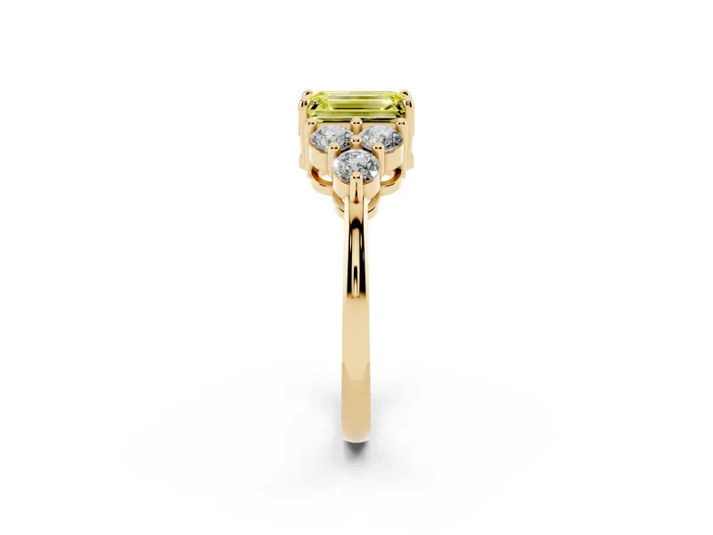 Emerald Cut Cluster Side Stone Engagement Ring Setting for a Fancy Yellow Lab-Grown Diamond | Plain Band | Yellow Gold