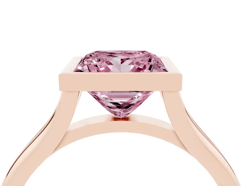 Princess Cut Bezel Engagement Ring Setting for a Fancy Pink Lab-Grown Diamond | Rose Gold