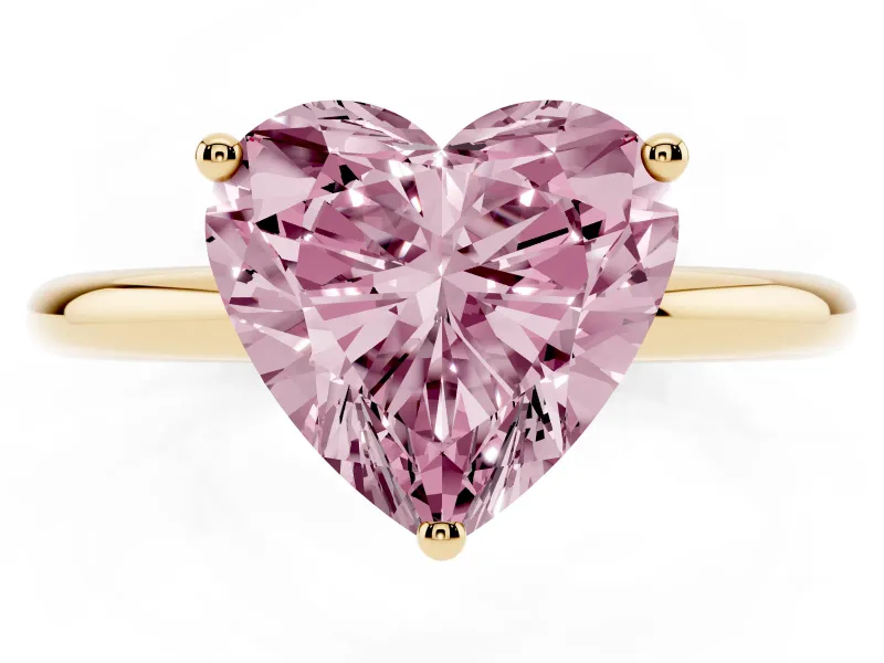 Heart-Shaped Hidden Halo Engagement Ring Setting for a Fancy Pink Lab-Grown Diamond | Plain Band | Yellow Gold