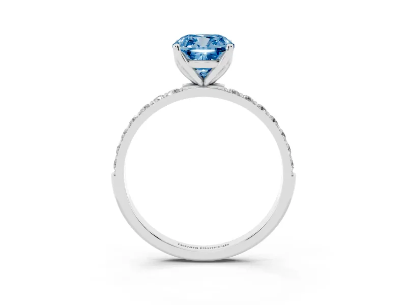 Cushion Cut Pave Engagement Ring Setting for a Fancy Blue Lab-Grown Diamond | Slim Band | Platinum