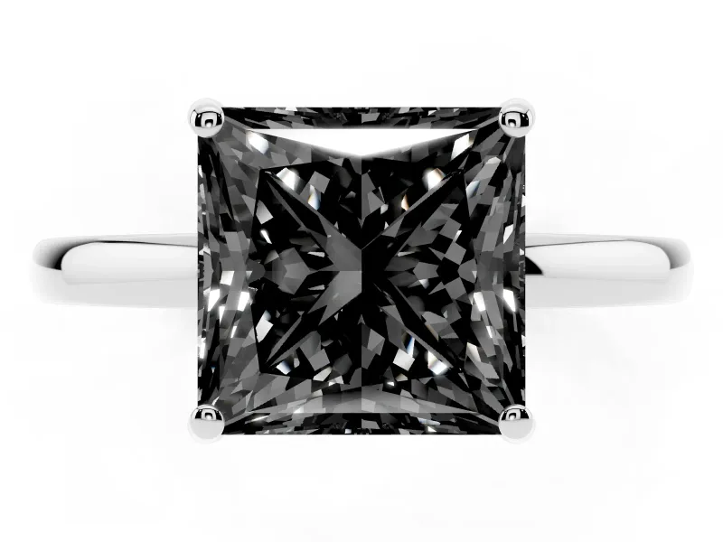 Princess Cut Hidden Halo Engagement Ring Setting for a Black Center | Thin Band | Sterling Silver