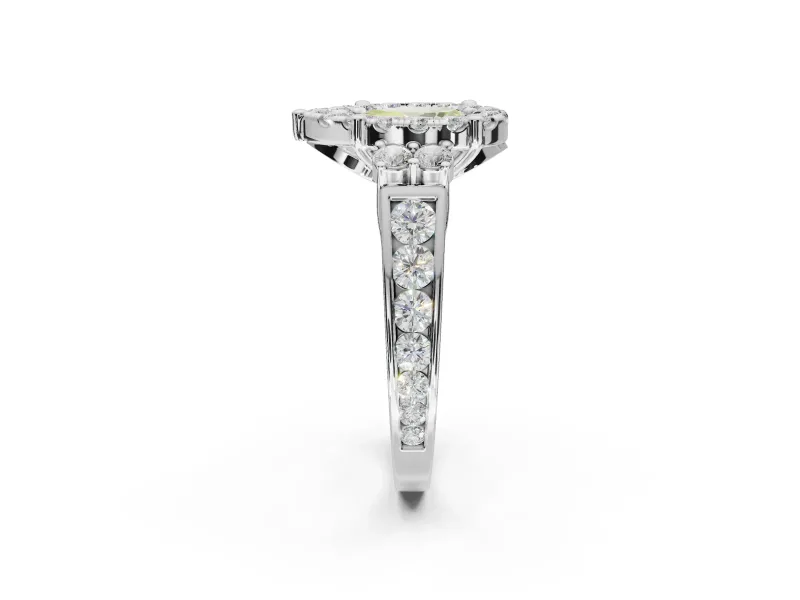 Pear-Shaped Halo Engagement Ring Setting for a Fancy Yellow Lab-Grown Diamond | Graduated Channel Band | Platinum