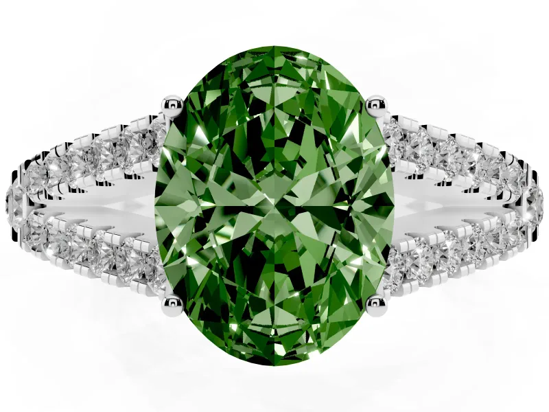 Oval Graduated Split Shank Engagement Ring Setting for a Fancy Green Lab-Grown Diamond | Platinum