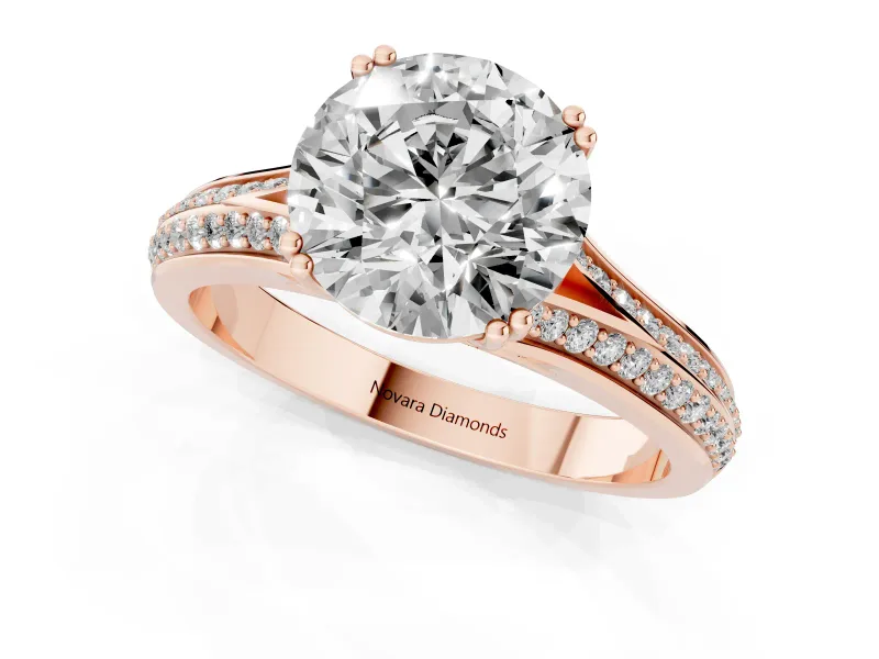 Round Pave Split Shank Engagement Ring Setting | Double Claw Prongs | Rose Gold
