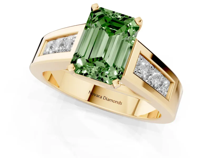 Emerald Cut Channel-Set Engagement Ring Setting for a Fancy Green Lab-Grown Diamond | Yellow Gold
